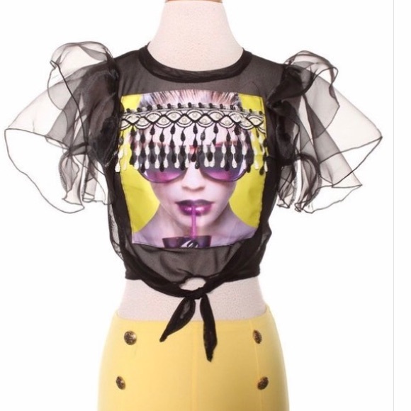 pinklicious Tops - Pinkalicious | Mesh Black graphic top tee.